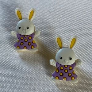 NWT. Handmade Bunny Wearing a Dress Pierced Earrings for Girls!